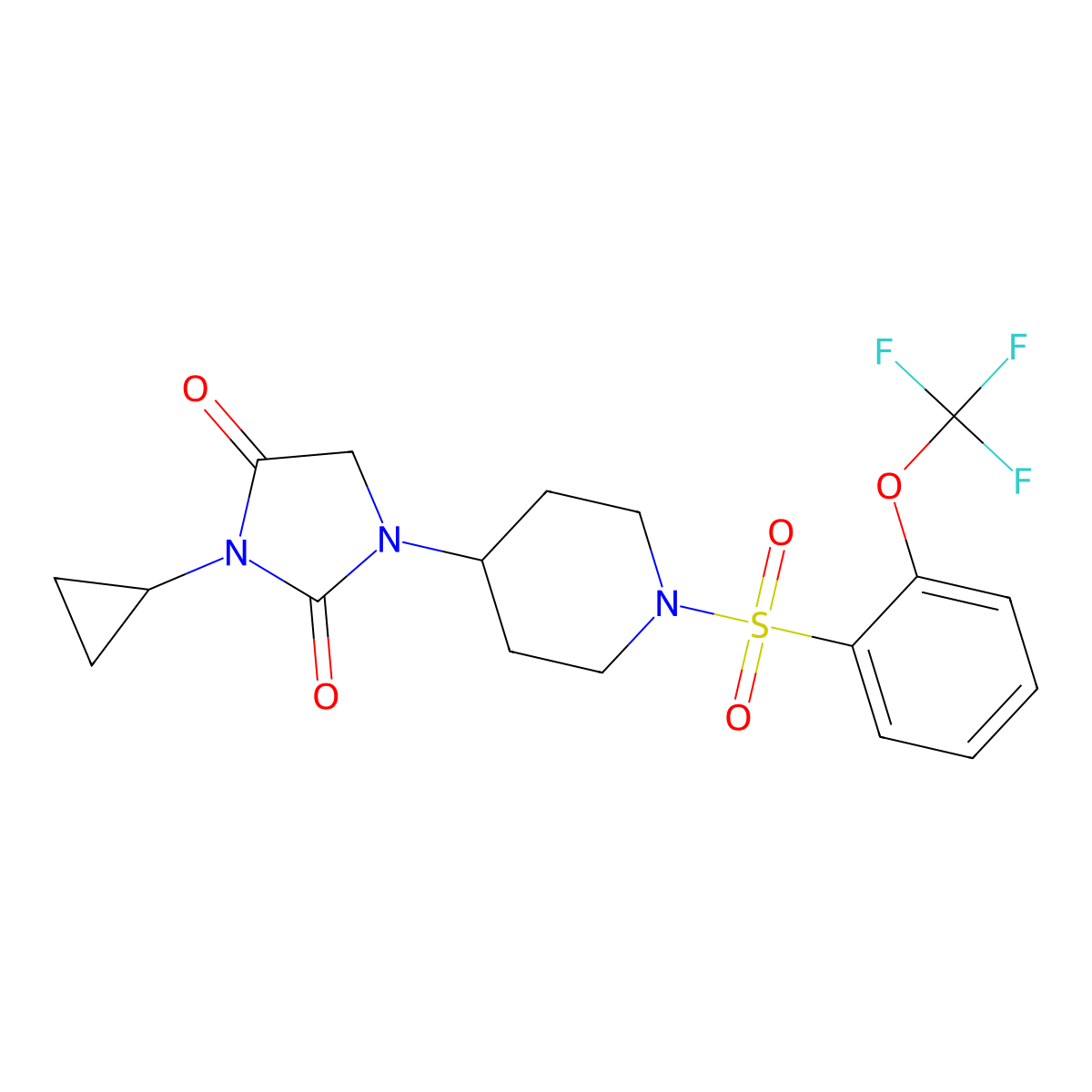 3-Cyclopropyl-1-{1-[2-(trifluoromethoxy)benzenesulfonyl]piperidin-4-yl}imidazolidine-2,4-dione molecular structure, CAS 2097918-22-2