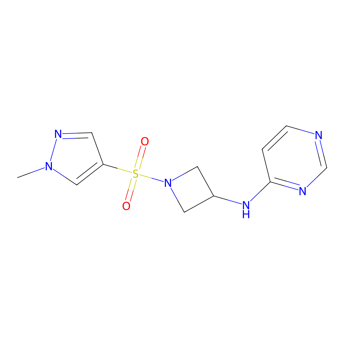 N-{1-[(1-methyl-1H-pyrazol-4-yl)sulfonyl]azetidin-3-yl}pyrimidin-4-amine molecular structure, CAS 2097918-23-3