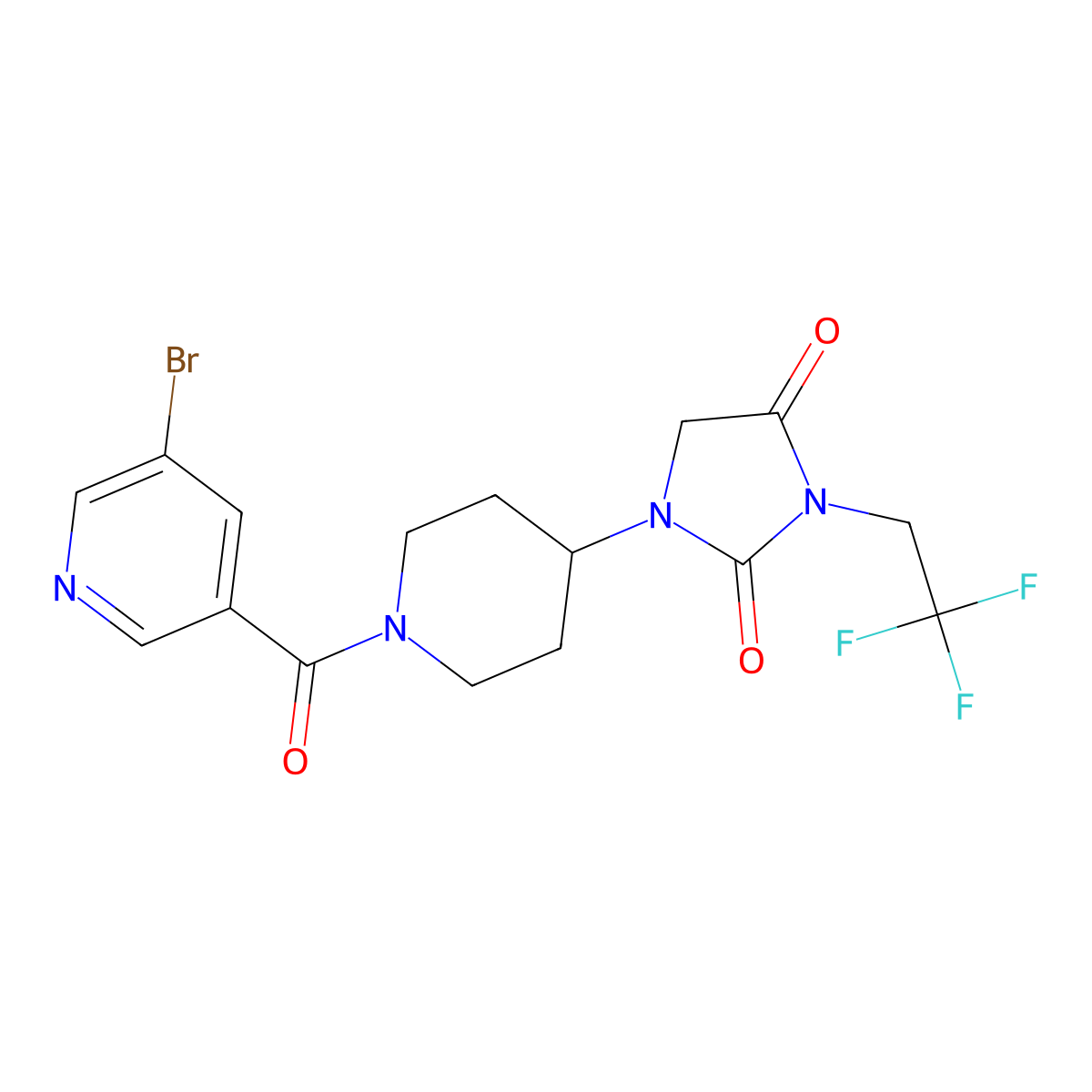 1-[1-(5-Bromopyridine-3-carbonyl)piperidin-4-yl]-3-(2,2,2-trifluoroethyl)imidazolidine-2,4-dione molecular structure, CAS 2097918-27-7