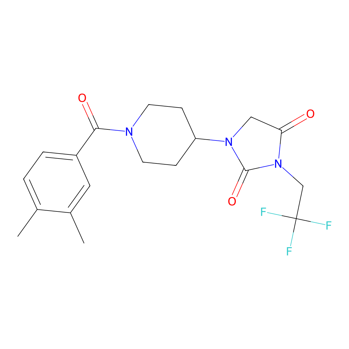 1-[1-(3,4-Dimethylbenzoyl)piperidin-4-yl]-3-(2,2,2-trifluoroethyl)imidazolidine-2,4-dione molecular structure, CAS 2097918-29-9