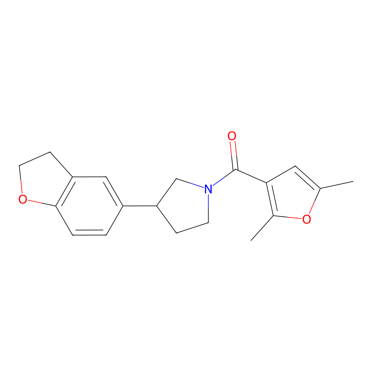 3-(2,3-Dihydro-1-benzofuran-5-yl)-1-(2,5-dimethylfuran-3-carbonyl)pyrrolidine molecular structure, CAS 2097918-31-3