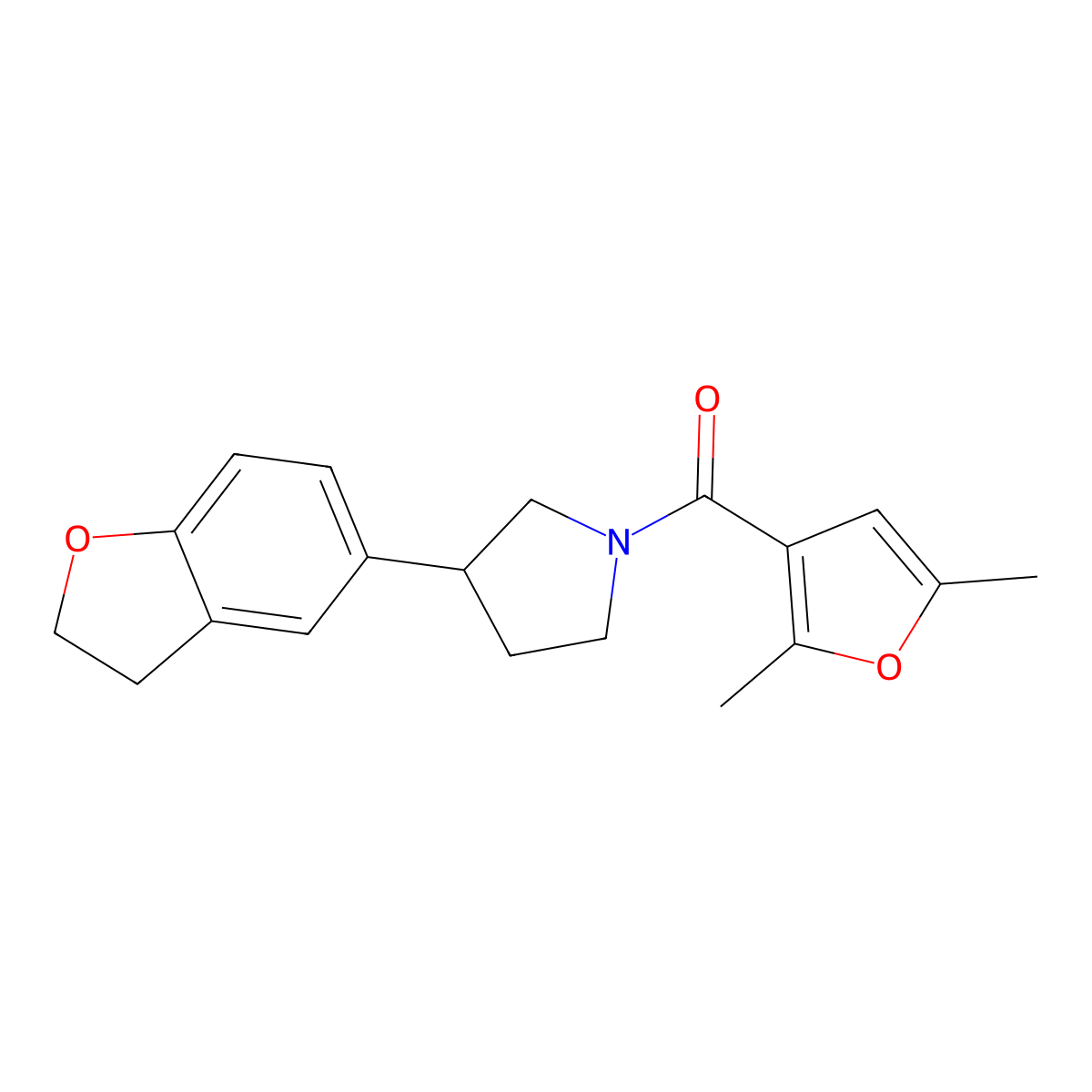 3-(2,3-Dihydro-1-benzofuran-5-yl)-1-(2,5-dimethylfuran-3-carbonyl)pyrrolidine molecular structure, CAS 2097918-31-3