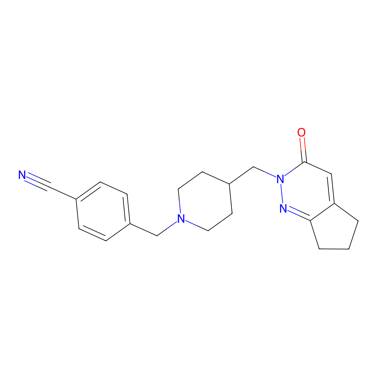 4-{[4-({3-oxo-2H,3H,5H,6H,7H-cyclopenta[c]pyridazin-2-yl}methyl)piperidin-1-yl]methyl}benzonitrile molecular structure, CAS 2097918-36-8