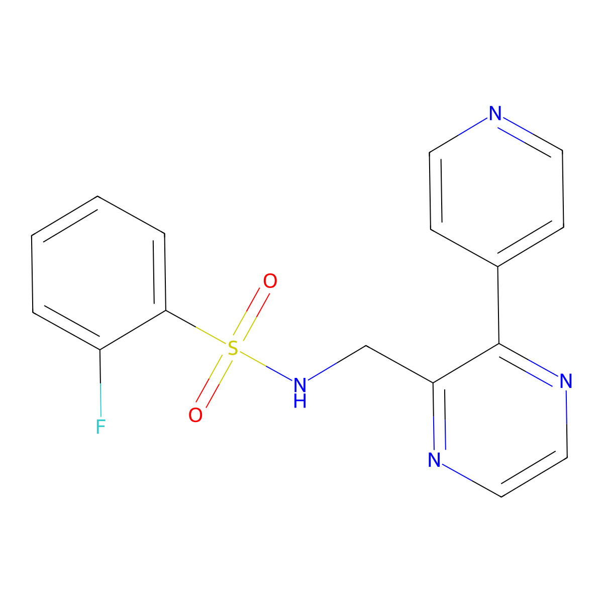 2-fluoro-N-{[3-(pyridin-4-yl)pyrazin-2-yl]methyl}benzene-1-sulfonamide molecular structure, CAS 2097918-39-1