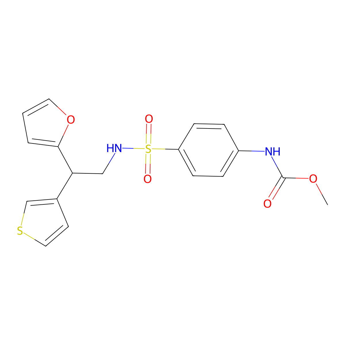 methyl N-(4-{[2-(furan-2-yl)-2-(thiophen-3-yl)ethyl]sulfamoyl}phenyl)carbamate molecular structure, CAS 2097918-46-0
