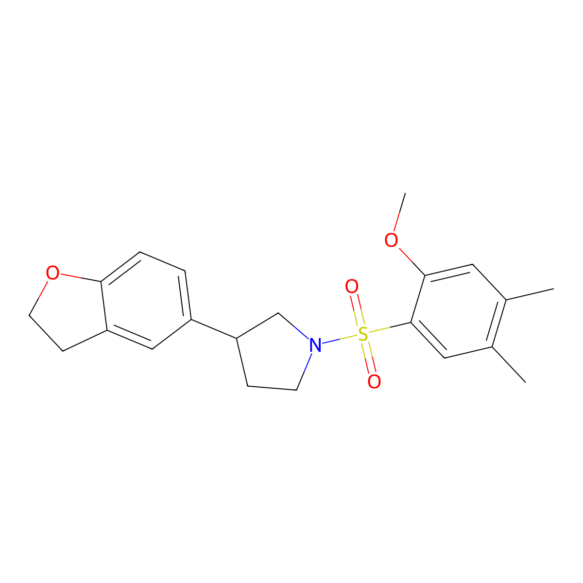 3-(2,3-Dihydro-1-benzofuran-5-yl)-1-(2-methoxy-4,5-dimethylbenzenesulfonyl)pyrrolidine molecular structure, CAS 2097918-48-2