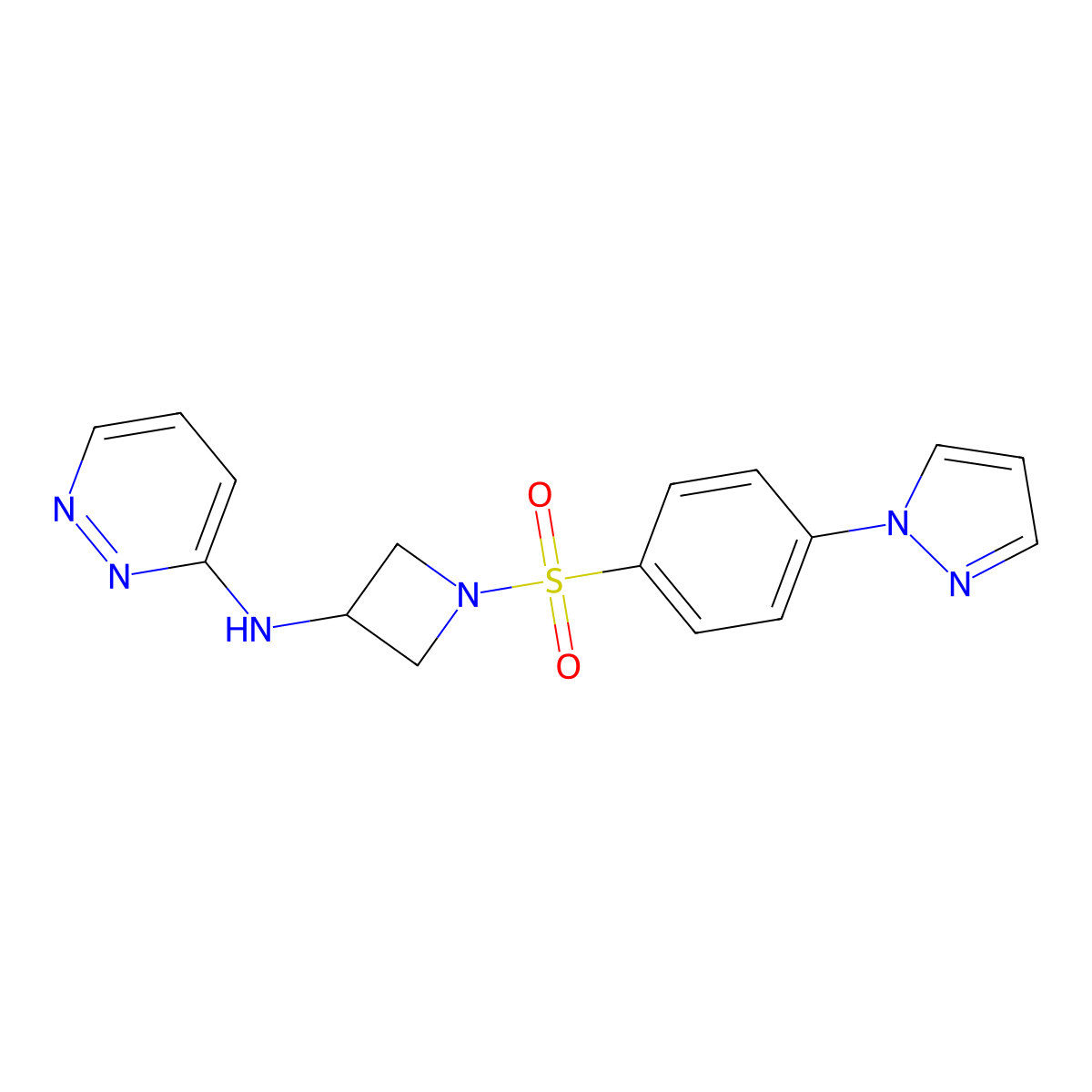 N-{1-[4-(1H-pyrazol-1-yl)benzenesulfonyl]azetidin-3-yl}pyridazin-3-amine molecular structure, CAS 2097918-60-8