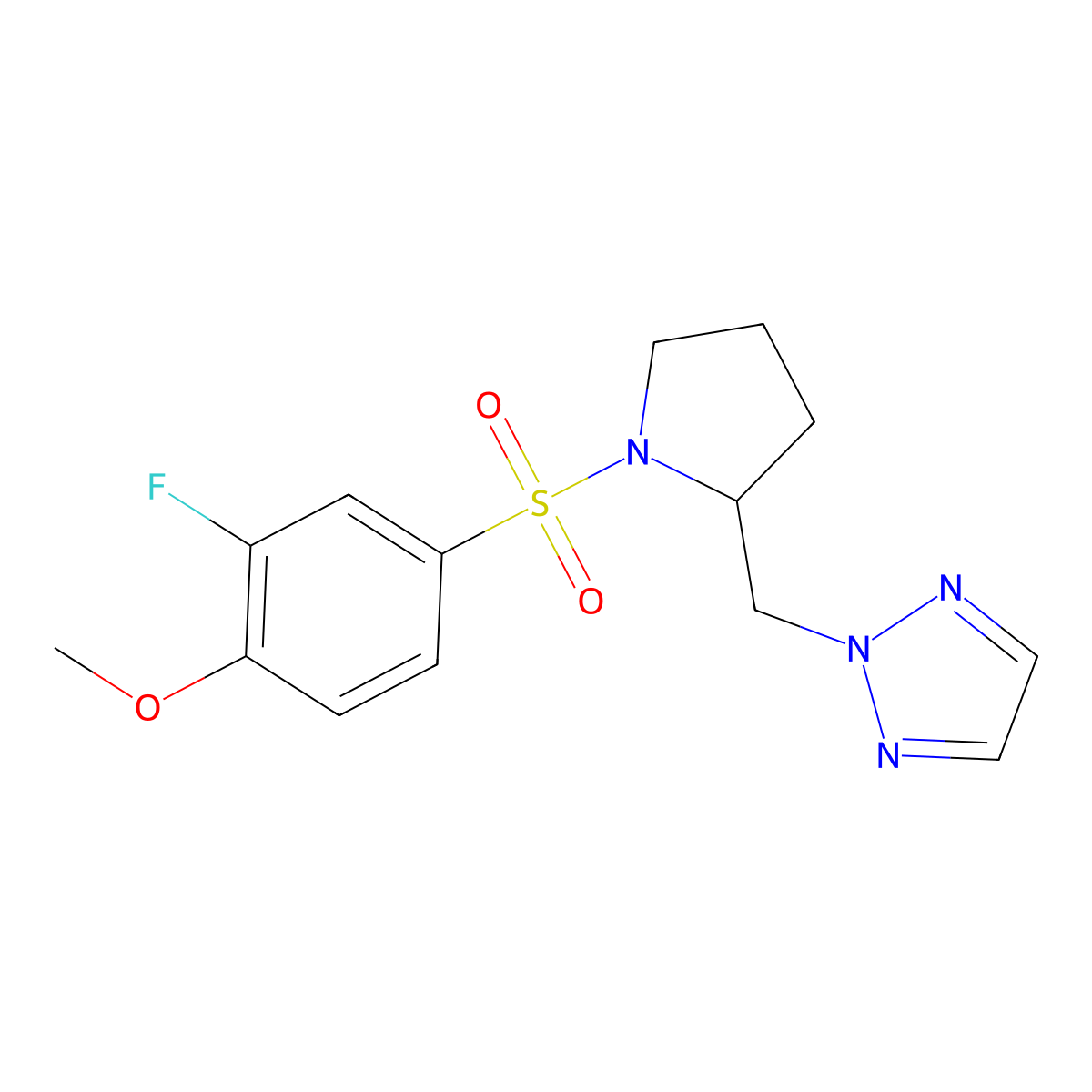 2-{[1-(3-fluoro-4-methoxybenzenesulfonyl)pyrrolidin-2-yl]methyl}-2H-1,2,3-triazole molecular structure, CAS 2097918-64-2