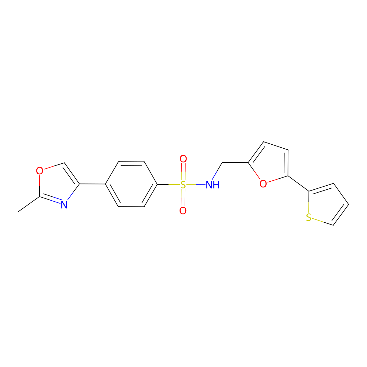 4-(2-methyloxazol-4-yl)-N-((5-(thiophen-2-yl)furan-2-yl)methyl)benzenesulfonamide molecular structure, CAS 2097918-70-0