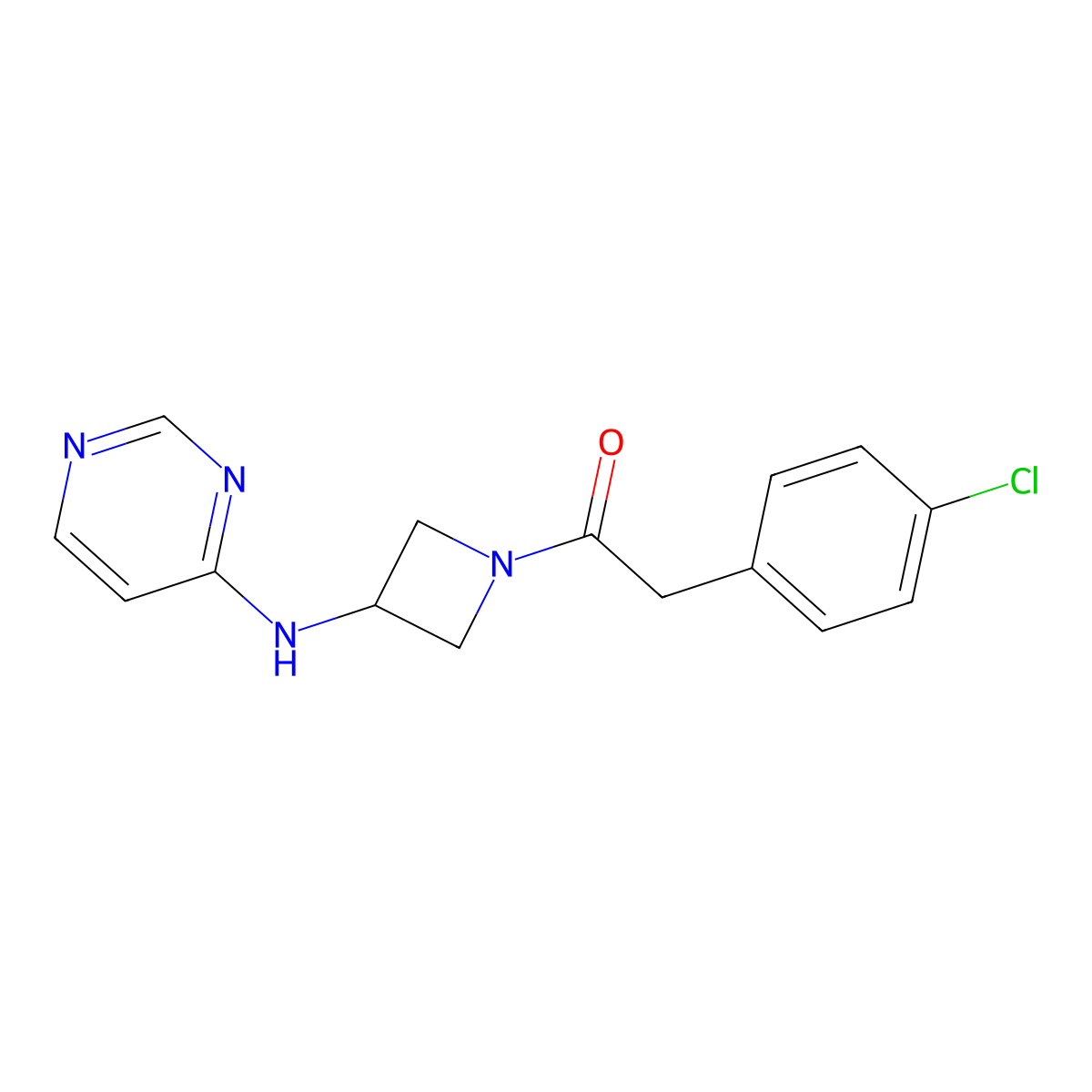 2-(4-Chlorophenyl)-1-{3-[(pyrimidin-4-yl)amino]azetidin-1-yl}ethan-1-one molecular structure, CAS 2097918-74-4
