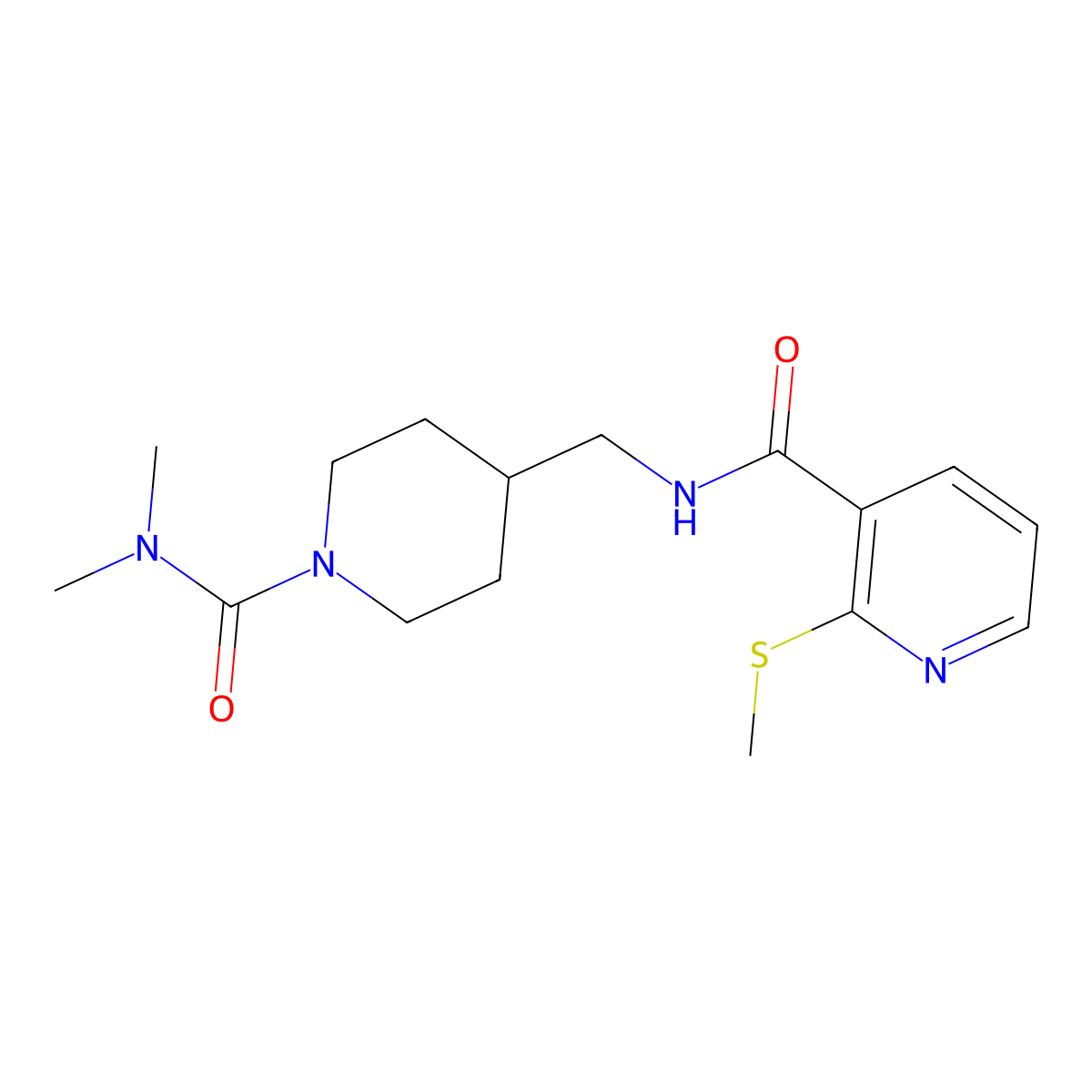 N-{[1-(dimethylcarbamoyl)piperidin-4-yl]methyl}-2-(methylsulfanyl)pyridine-3-carboxamide molecular structure, CAS 2097918-76-6