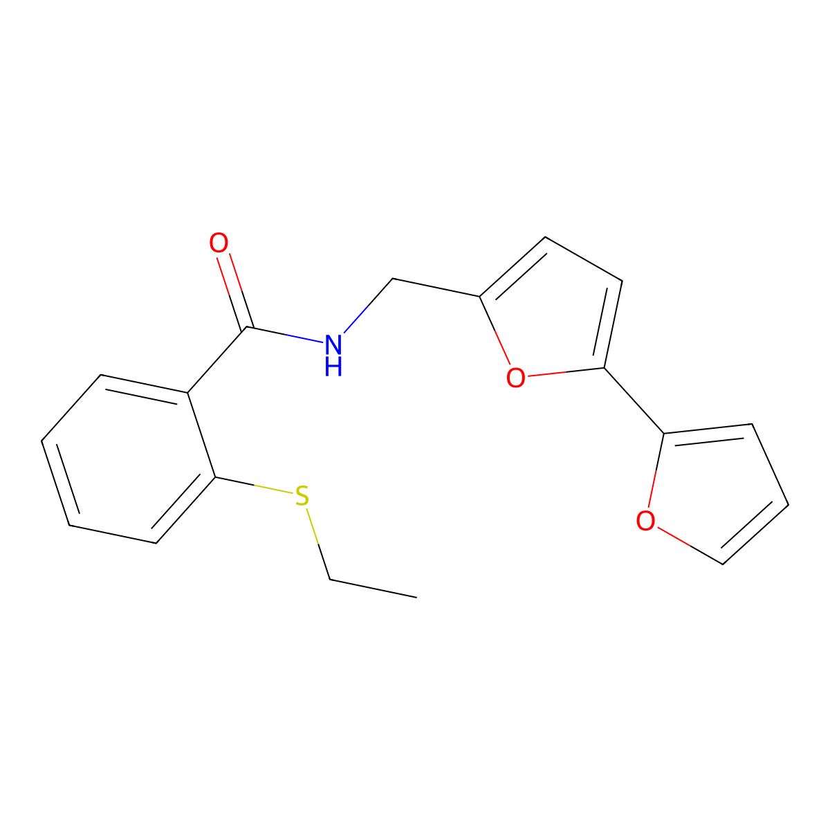 N-({[2,2'-bifuran]-5-yl}methyl)-2-(ethylsulfanyl)benzamide molecular structure, CAS 2097918-81-3