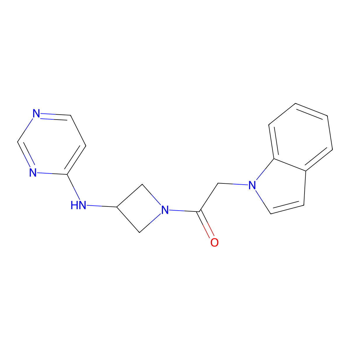 2-(1H-indol-1-yl)-1-{3-[(pyrimidin-4-yl)amino]azetidin-1-yl}ethan-1-one molecular structure, CAS 2097918-82-4