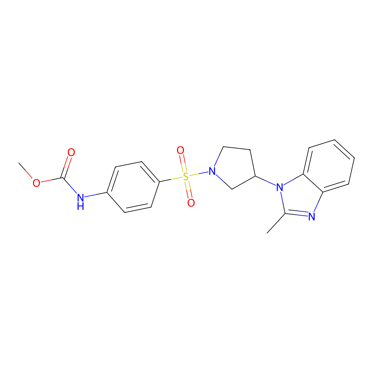 methyl (4-((3-(2-methyl-1H-benzo[d]imidazol-1-yl)pyrrolidin-1-yl)sulfonyl)phenyl)carbamate molecular structure, CAS 2097918-86-8