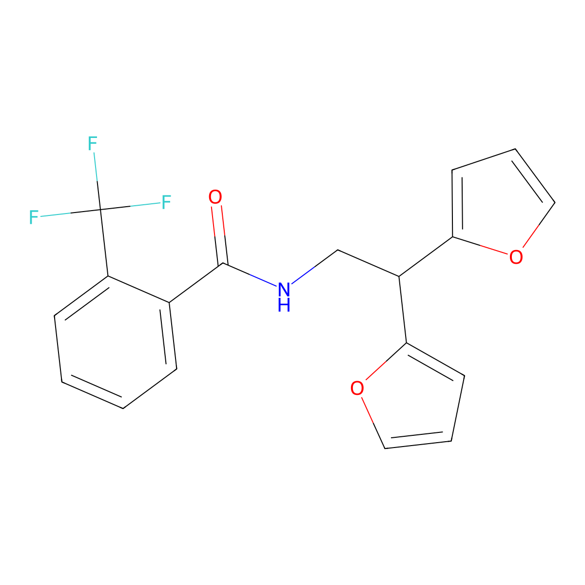 N-[2,2-bis(furan-2-yl)ethyl]-2-(trifluoromethyl)benzamide molecular structure, CAS 2097918-92-6