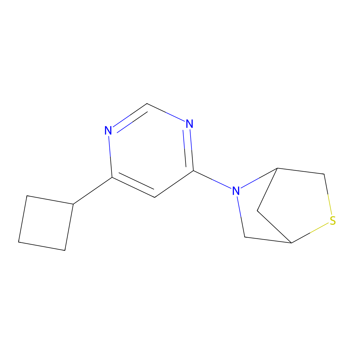 5-(6-Cyclobutylpyrimidin-4-yl)-2-thia-5-azabicyclo[2.2.1]heptane molecular structure, CAS 2097918-93-7