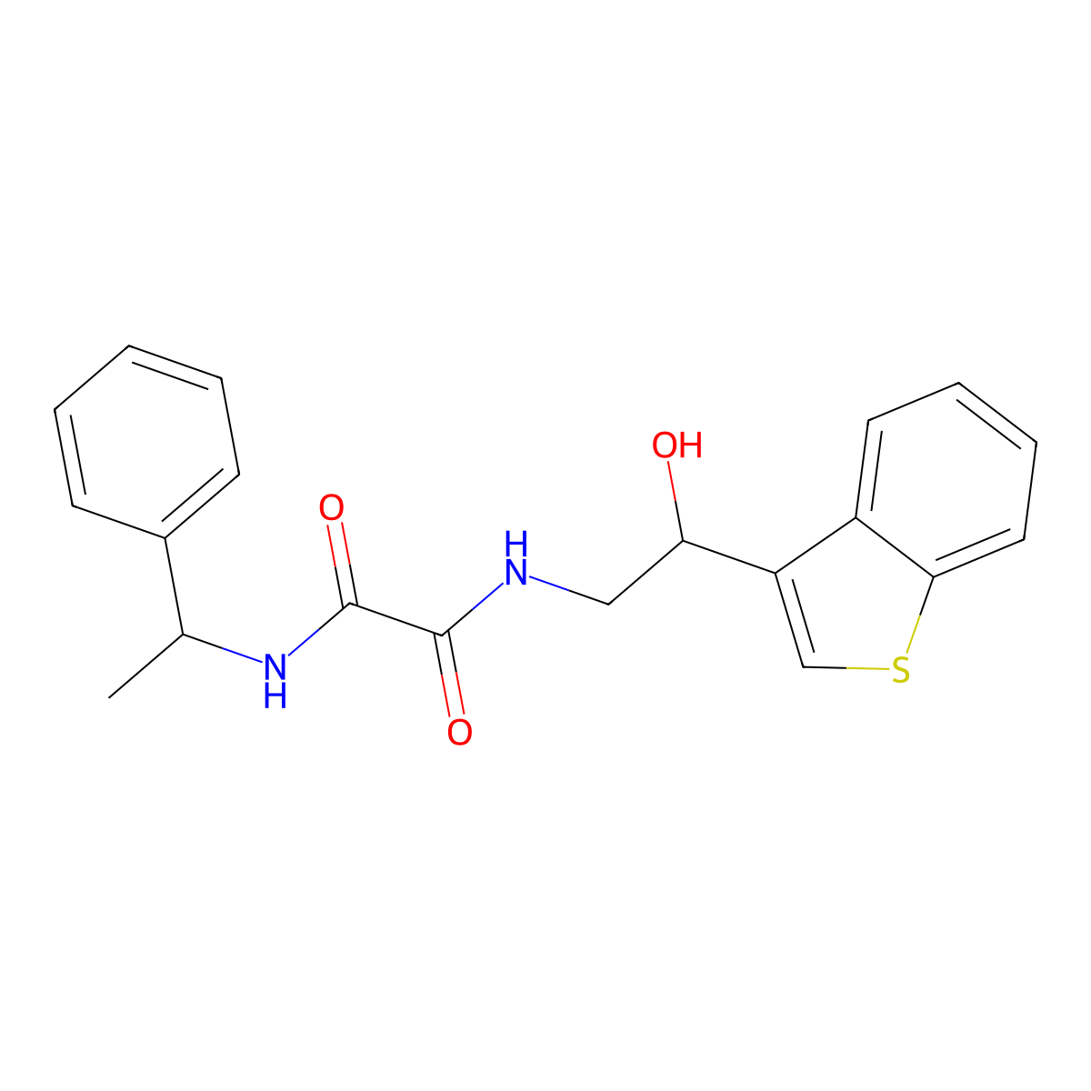 N-[2-(1-benzothiophen-3-yl)-2-hydroxyethyl]-N'-(1-phenylethyl)ethanediamide molecular structure, CAS 2097918-96-0