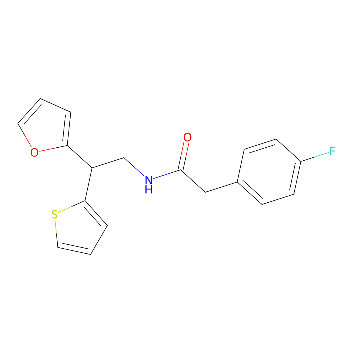 2-(4-fluorophenyl)-N-[2-(furan-2-yl)-2-(thiophen-2-yl)ethyl]acetamide molecular structure, CAS 2097918-98-2