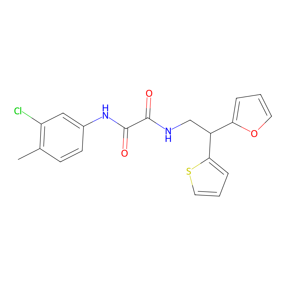 N'-(3-chloro-4-methylphenyl)-N-[2-(furan-2-yl)-2-(thiophen-2-yl)ethyl]ethanediamide molecular structure, CAS 2097919-12-3