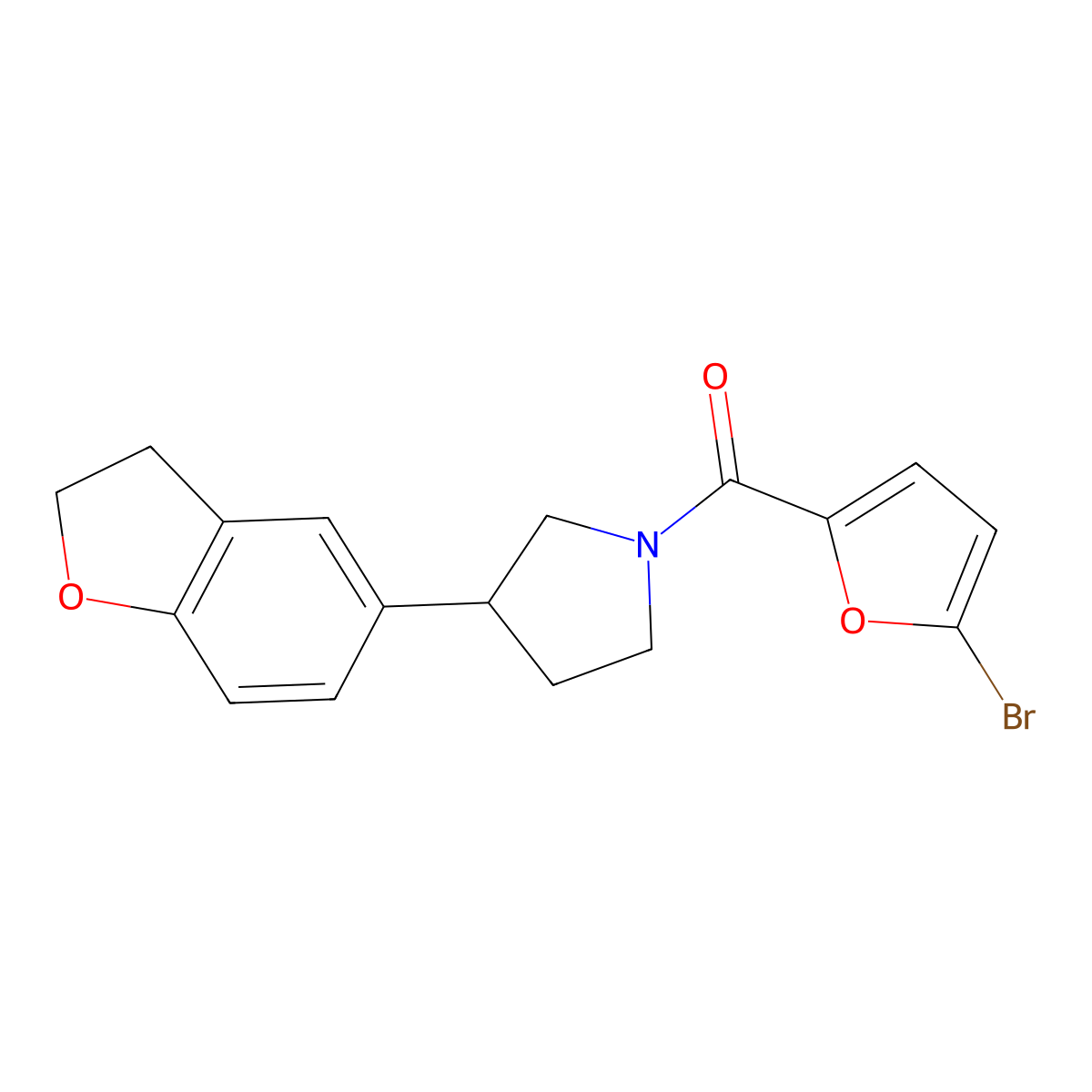 1-(5-Bromofuran-2-carbonyl)-3-(2,3-dihydro-1-benzofuran-5-yl)pyrrolidine molecular structure, CAS 2097919-16-7