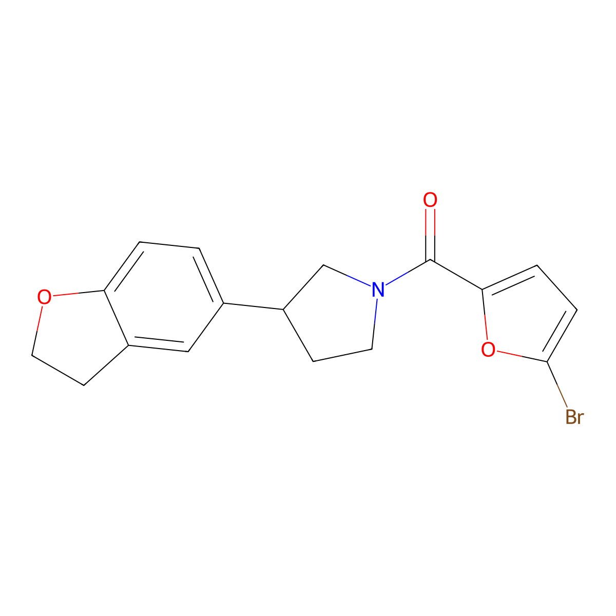 1-(5-Bromofuran-2-carbonyl)-3-(2,3-dihydro-1-benzofuran-5-yl)pyrrolidine molecular structure, CAS 2097919-16-7