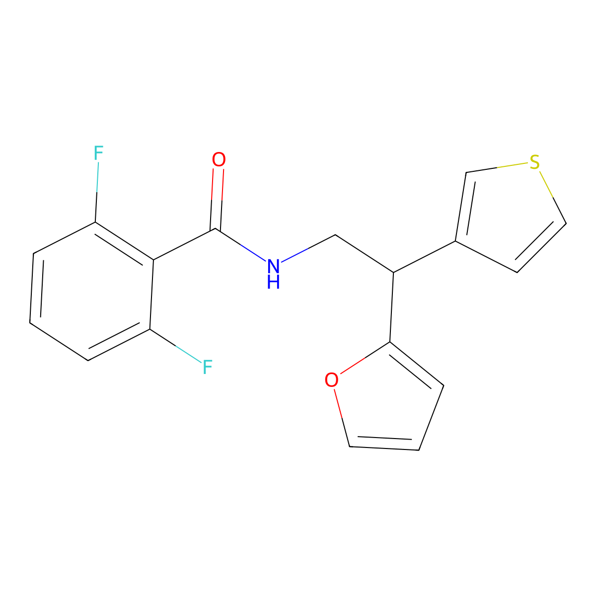 2,6-difluoro-N-[2-(furan-2-yl)-2-(thiophen-3-yl)ethyl]benzamide molecular structure, CAS 2097919-17-8