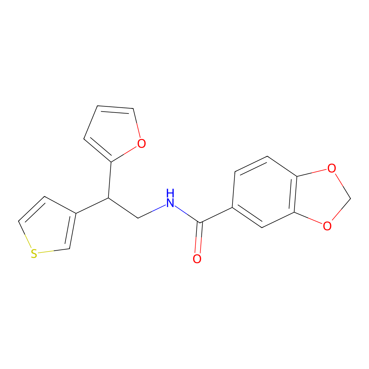 N-[2-(furan-2-yl)-2-(thiophen-3-yl)ethyl]-2H-1,3-benzodioxole-5-carboxamide molecular structure, CAS 2097919-23-6