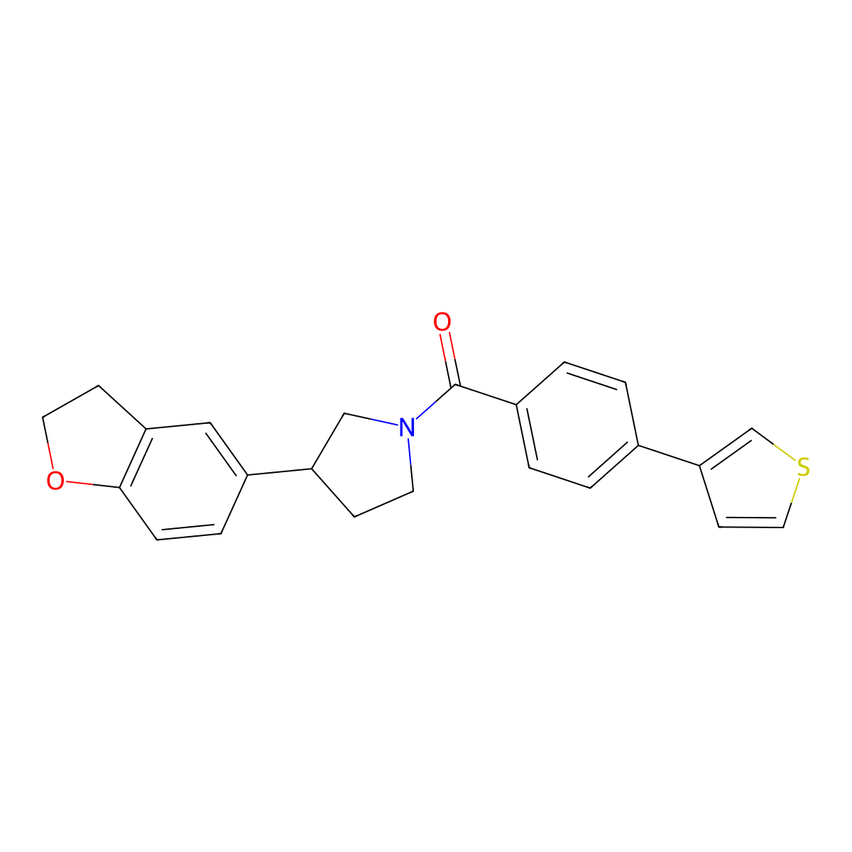 3-(2,3-Dihydro-1-benzofuran-5-yl)-1-[4-(thiophen-3-yl)benzoyl]pyrrolidine molecular structure, CAS 2097919-25-8