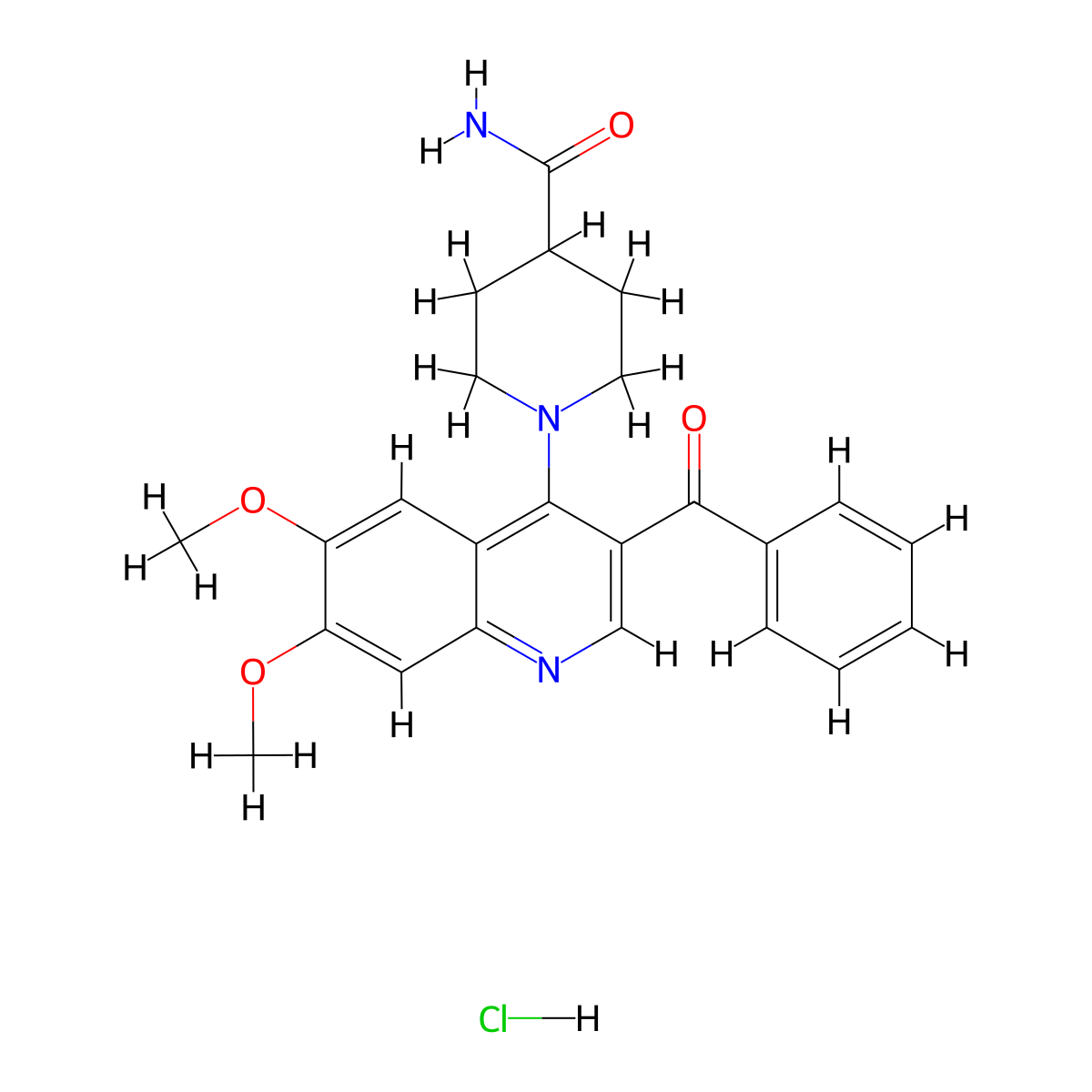 1-(3-Benzoyl-6,7-dimethoxyquinolin-4-yl)piperidine-4-carboxamide hydrochloride molecular structure, CAS 2097919-29-2