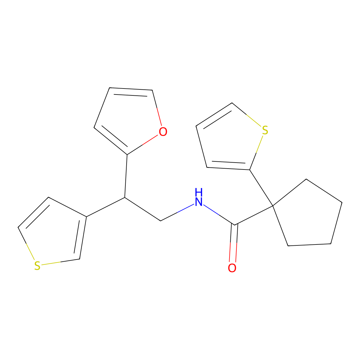 N-[2-(furan-2-yl)-2-(thiophen-3-yl)ethyl]-1-(thiophen-2-yl)cyclopentane-1-carboxamide molecular structure, CAS 2097919-33-8