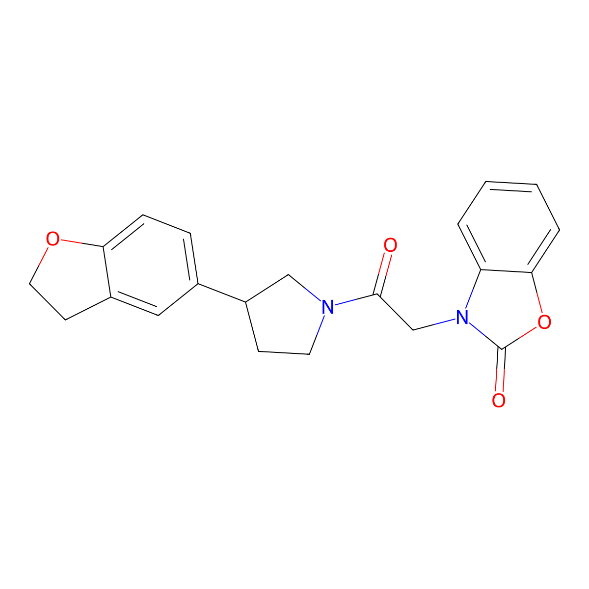 3-{2-[3-(2,3-Dihydro-1-benzofuran-5-yl)pyrrolidin-1-yl]-2-oxoethyl}-2,3-dihydro-1,3-benzoxazol-2-one molecular structure, CAS 2097919-35-0