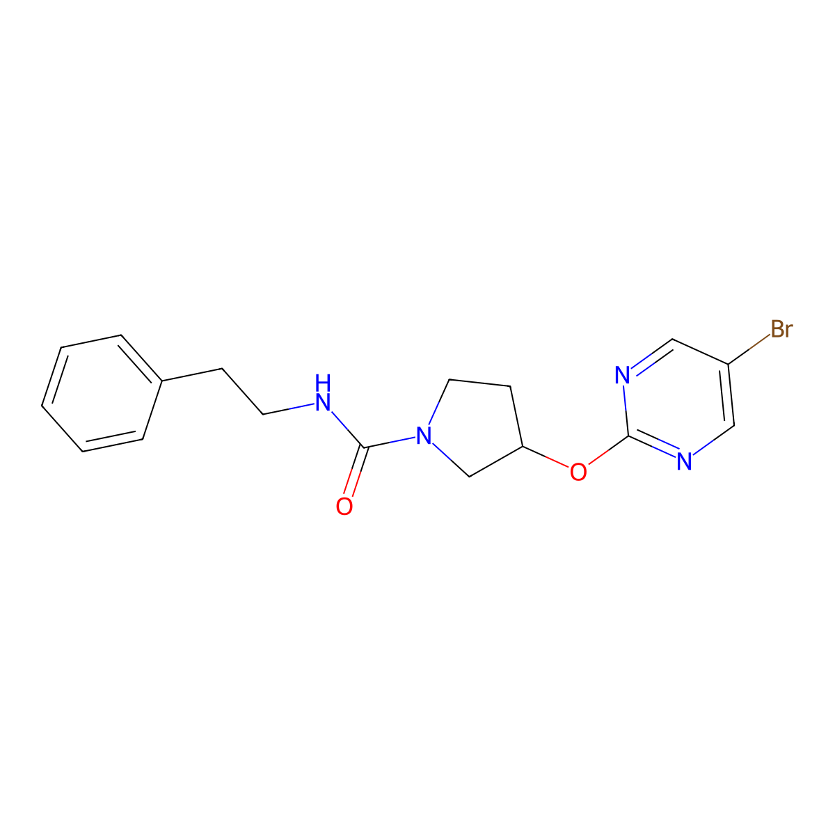 3-[(5-bromopyrimidin-2-yl)oxy]-N-(2-phenylethyl)pyrrolidine-1-carboxamide molecular structure, CAS 2097919-36-1