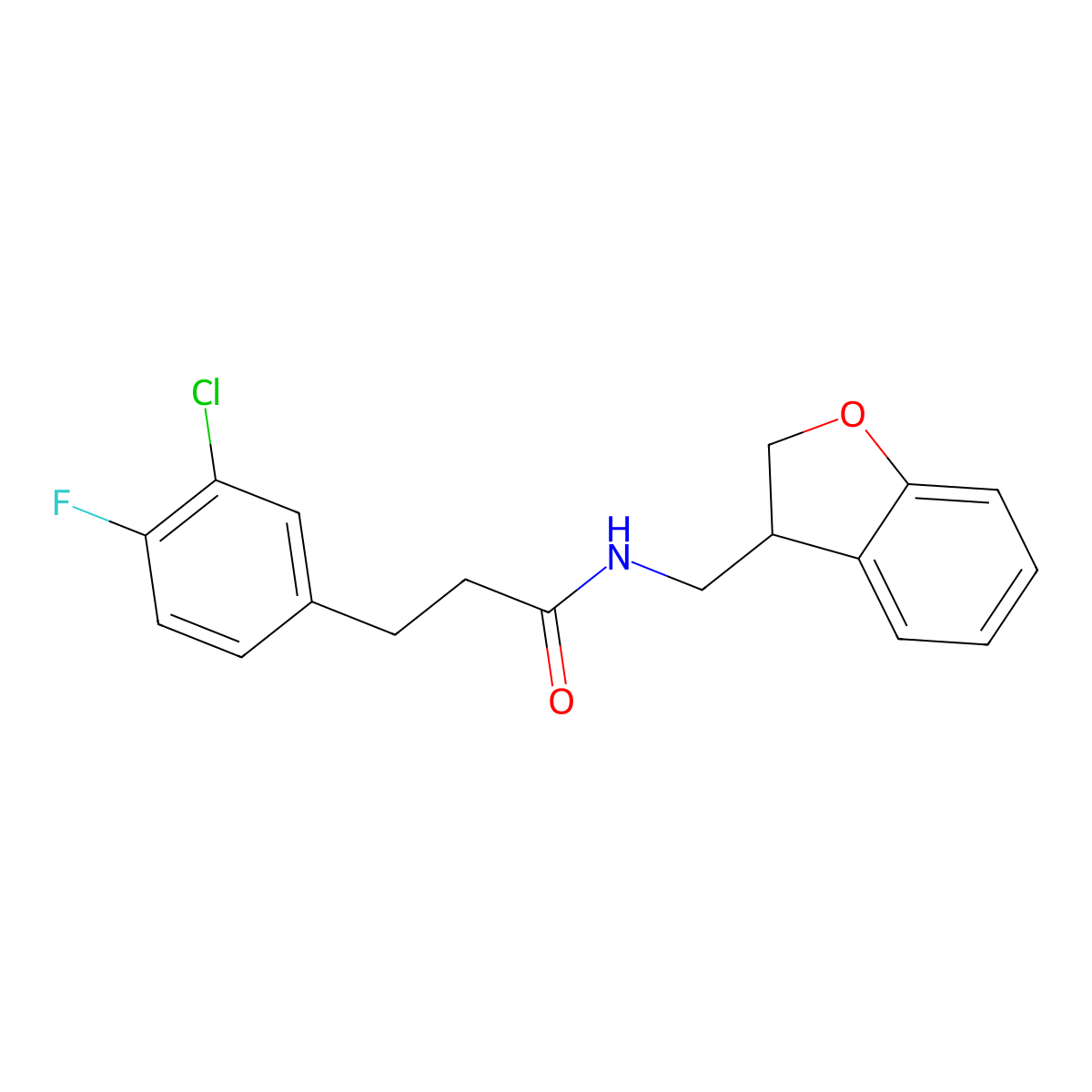 3-(3-chloro-4-fluorophenyl)-N-[(2,3-dihydro-1-benzofuran-3-yl)methyl]propanamide molecular structure, CAS 2097919-39-4