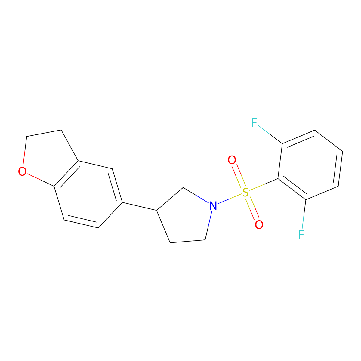 1-(2,6-Difluorobenzenesulfonyl)-3-(2,3-dihydro-1-benzofuran-5-yl)pyrrolidine molecular structure, CAS 2097919-47-4