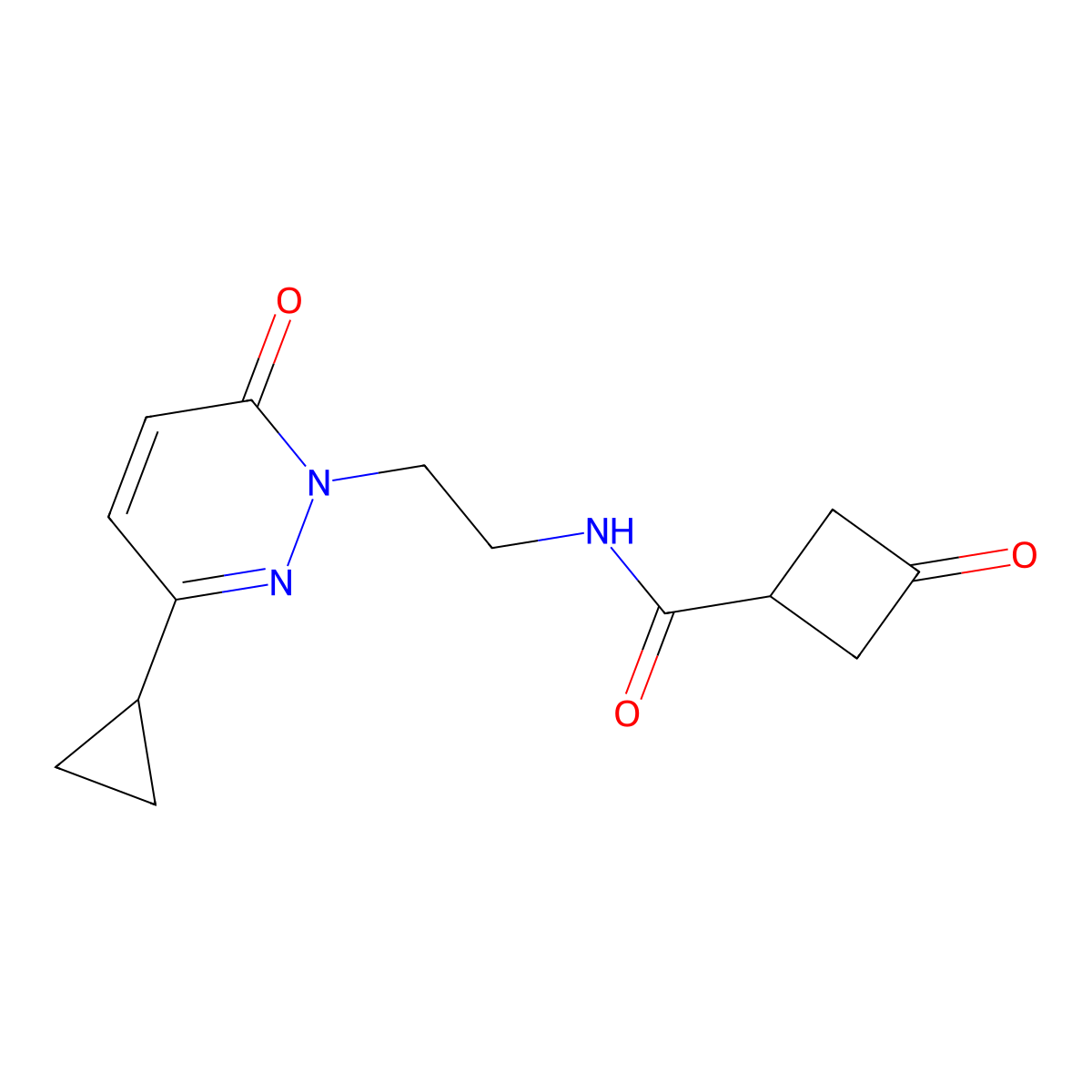 N-(2-(3-cyclopropyl-6-oxopyridazin-1(6H)-yl)ethyl)-3-oxocyclobutanecarboxamide molecular structure, CAS 2097919-49-6