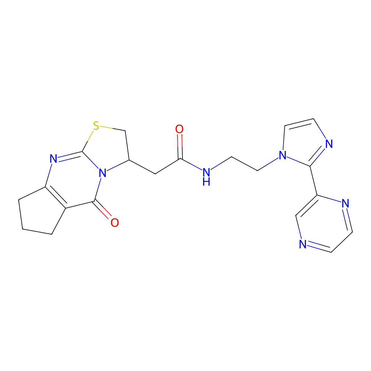 2-{2-oxo-10-thia-1,8-diazatricyclo[7.3.0.0^{3,7}]dodeca-3(7),8-dien-12-yl}-N-{2-[2-(pyrazin-2-yl)-1H-imidazol-1-yl]ethyl}acetamide molecular structure, CAS 2097919-56-5