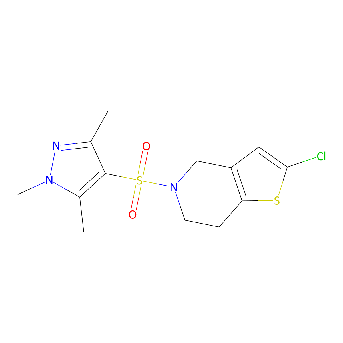 4-({2-chloro-4H,5H,6H,7H-thieno[3,2-c]pyridin-5-yl}sulfonyl)-1,3,5-trimethyl-1H-pyrazole molecular structure, CAS 2097919-61-2