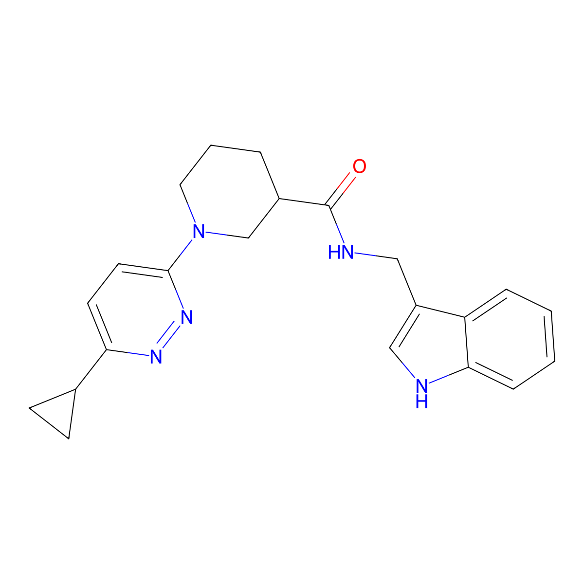 1-(6-cyclopropylpyridazin-3-yl)-N-[(1H-indol-3-yl)methyl]piperidine-3-carboxamide molecular structure, CAS 2097919-68-9
