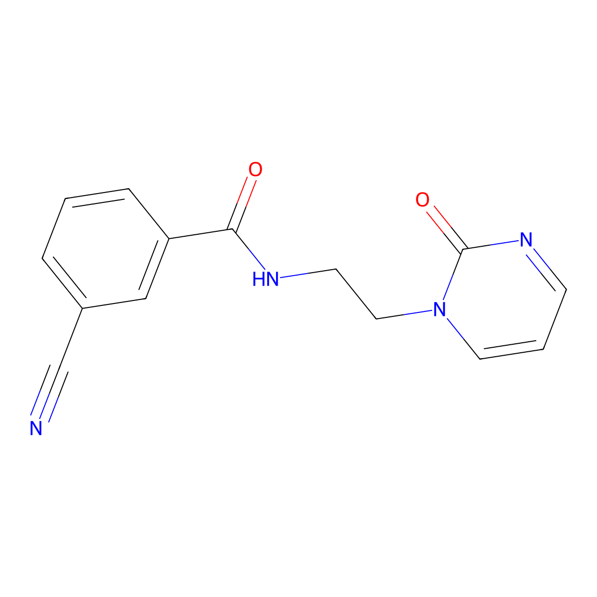 3-cyano-N-(2-(2-oxopyrimidin-1(2H)-yl)ethyl)benzamide molecular structure, CAS 2097919-69-0
