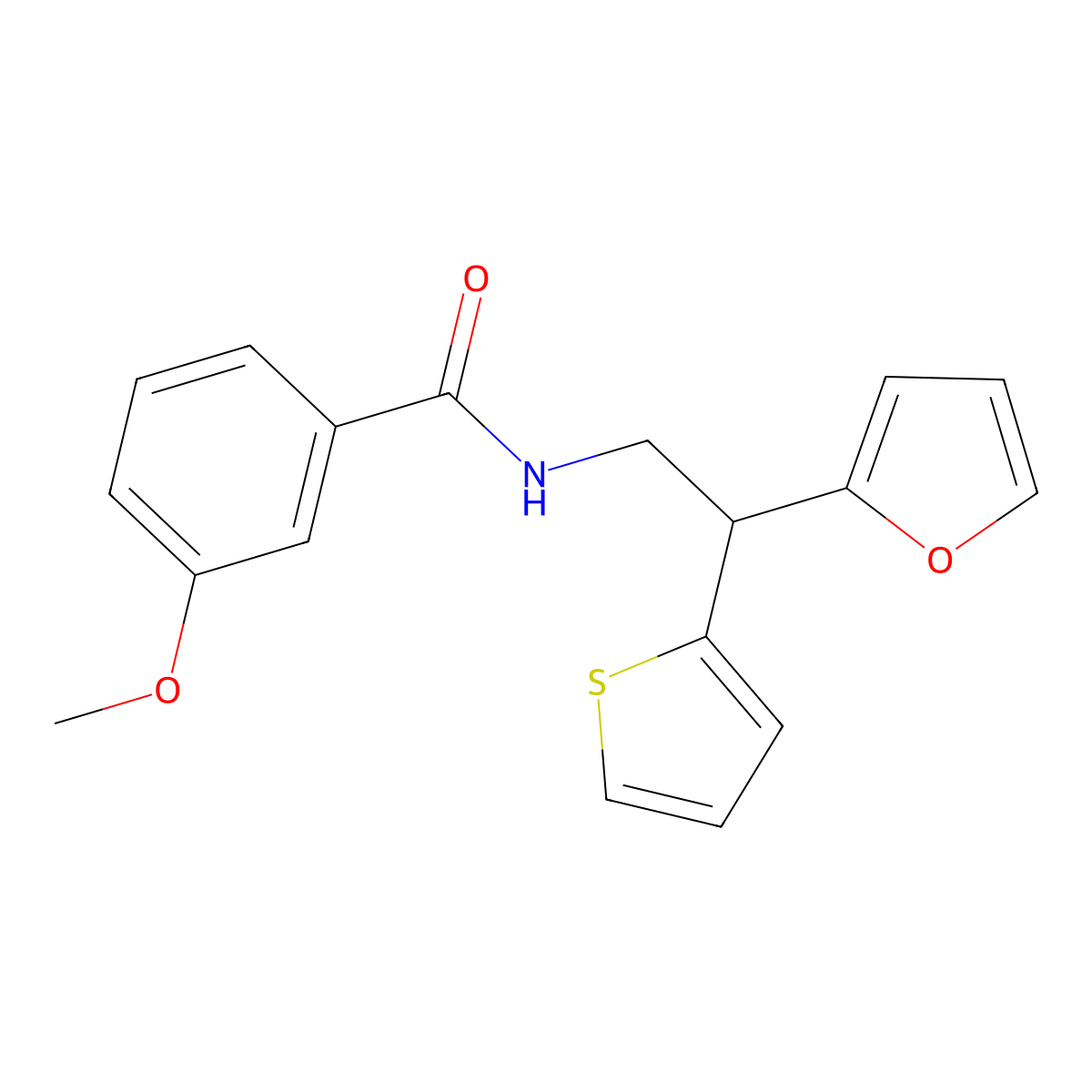 N-[2-(furan-2-yl)-2-(thiophen-2-yl)ethyl]-3-methoxybenzamide molecular structure, CAS 2097919-70-3