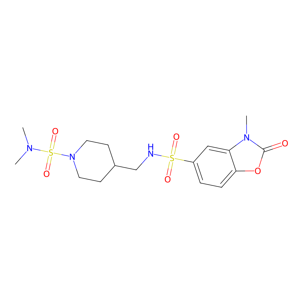 N-{[1-(dimethylsulfamoyl)piperidin-4-yl]methyl}-3-methyl-2-oxo-2,3-dihydro-1,3-benzoxazole-5-sulfonamide molecular structure, CAS 2097919-77-0