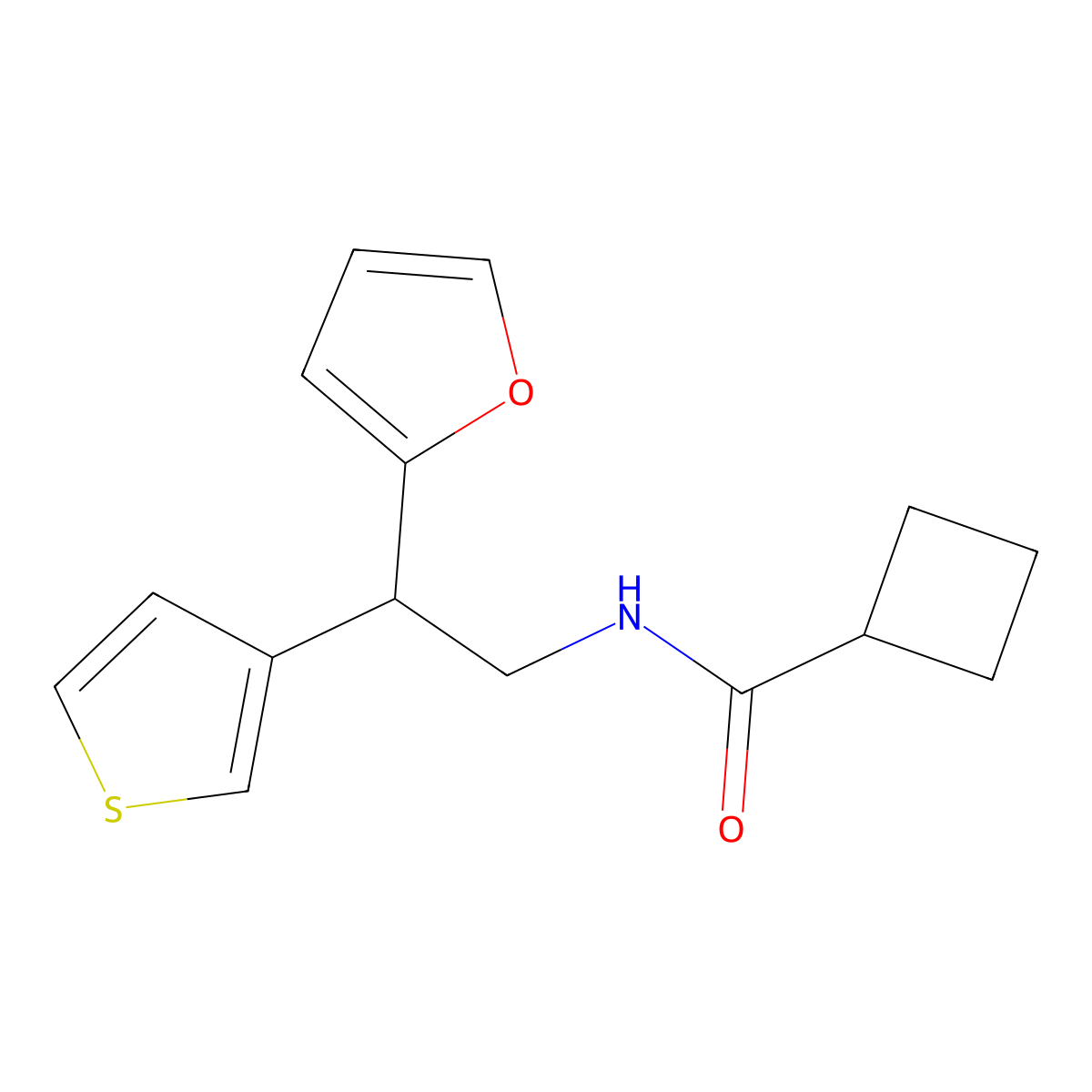 N-[2-(furan-2-yl)-2-(thiophen-3-yl)ethyl]cyclobutanecarboxamide molecular structure, CAS 2097919-79-2