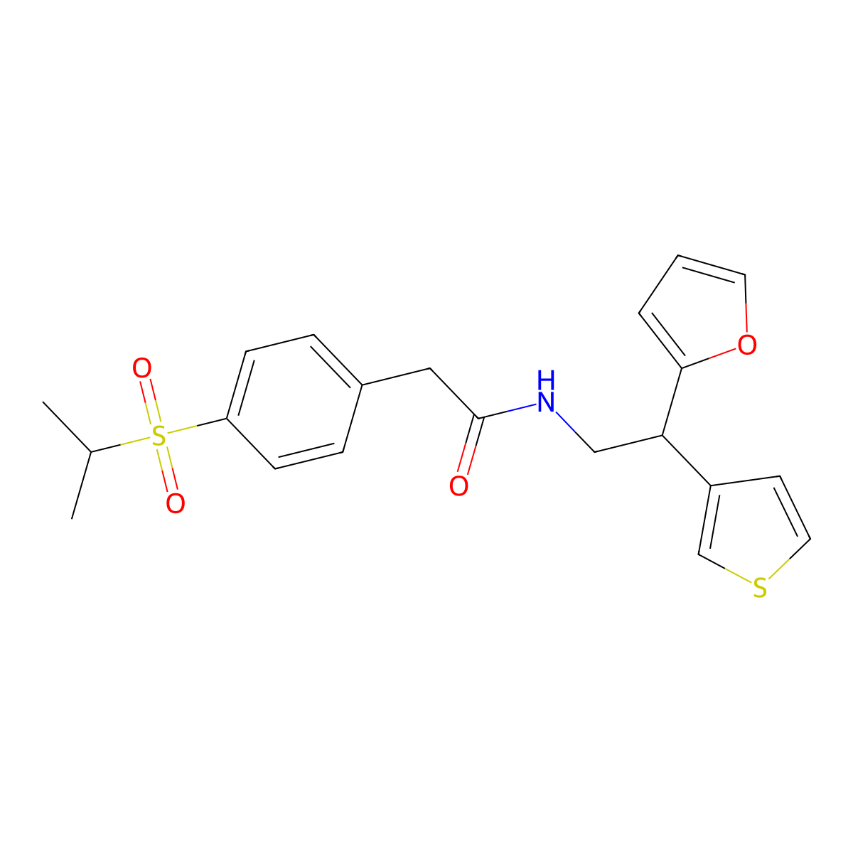 N-[2-(furan-2-yl)-2-(thiophen-3-yl)ethyl]-2-[4-(propane-2-sulfonyl)phenyl]acetamide molecular structure, CAS 2097919-82-7