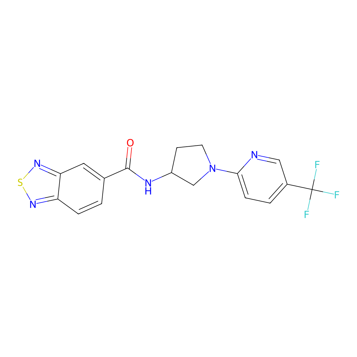 N-{1-[5-(trifluoromethyl)pyridin-2-yl]pyrrolidin-3-yl}-2,1,3-benzothiadiazole-5-carboxamide molecular structure, CAS 2097919-86-1