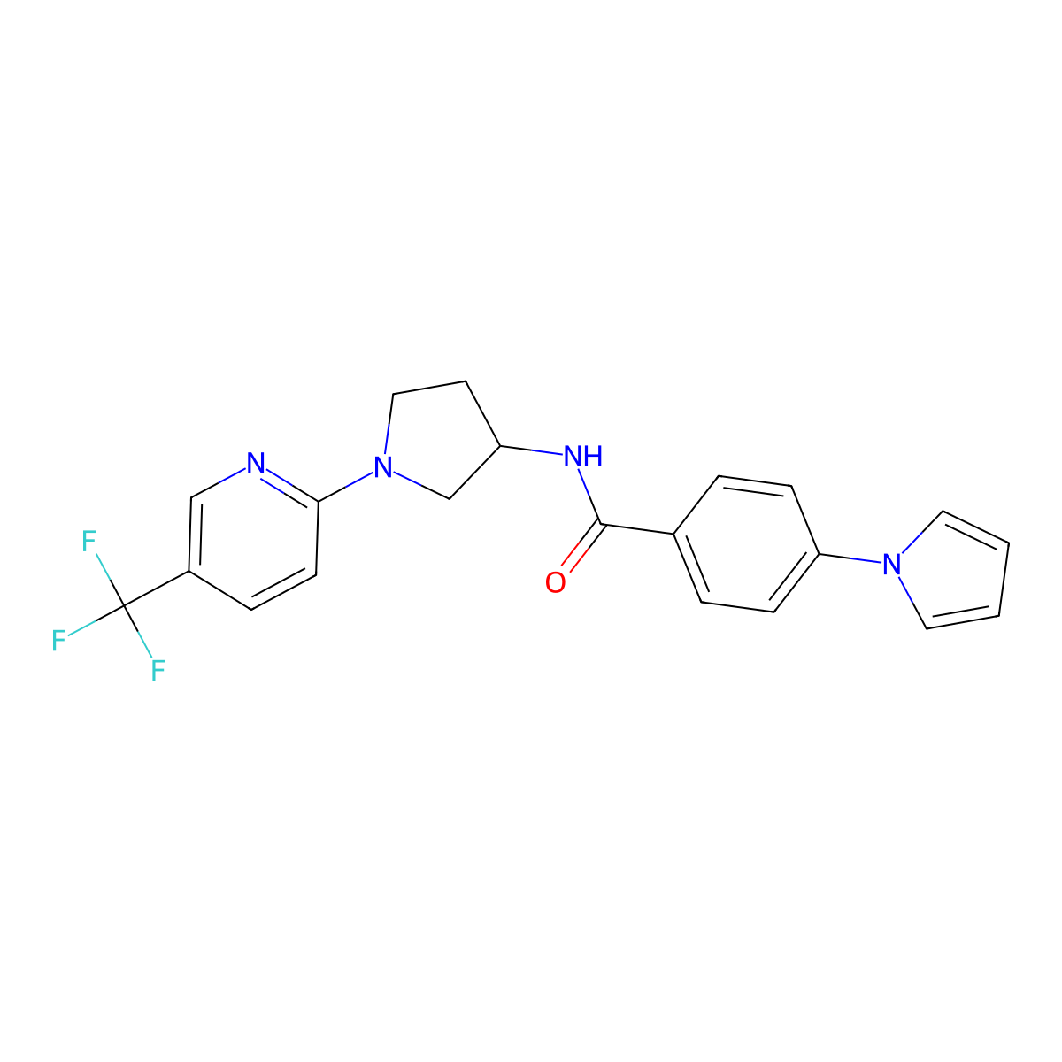 4-(1H-pyrrol-1-yl)-N-{1-[5-(trifluoromethyl)pyridin-2-yl]pyrrolidin-3-yl}benzamide molecular structure, CAS 2097919-87-2