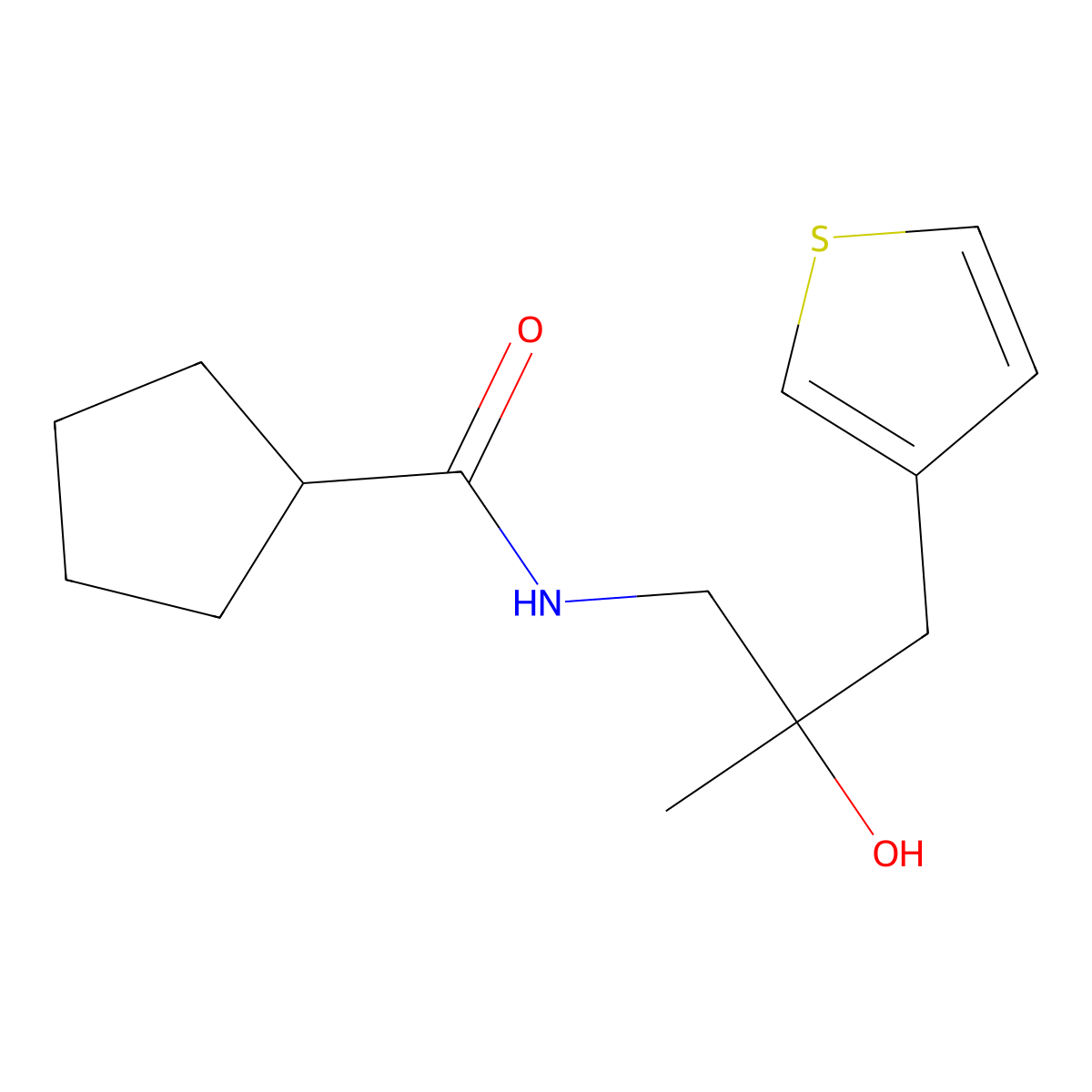N-{2-hydroxy-2-[(thiophen-3-yl)methyl]propyl}cyclopentanecarboxamide molecular structure, CAS 2097919-90-7