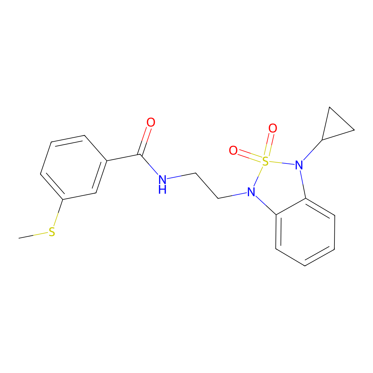 N-[2-(3-cyclopropyl-2,2-dioxo-1,3-dihydro-2lambda6,1,3-benzothiadiazol-1-yl)ethyl]-3-(methylsulfanyl)benzamide molecular structure, CAS 2097919-91-8