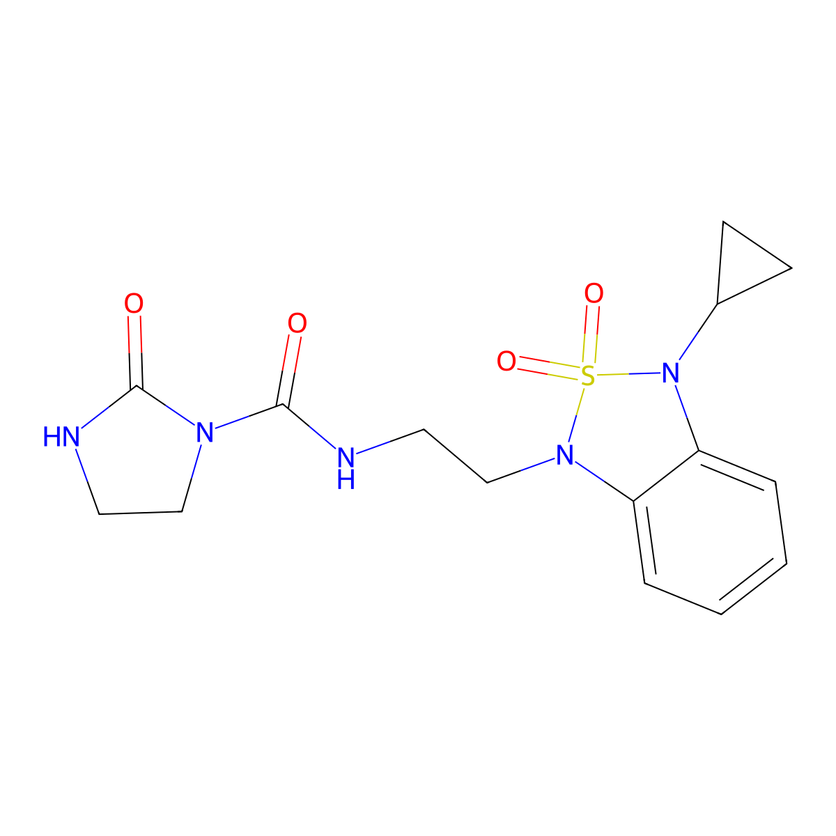 N-[2-(3-cyclopropyl-2,2-dioxo-1,3-dihydro-2lambda6,1,3-benzothiadiazol-1-yl)ethyl]-2-oxoimidazolidine-1-carboxamide molecular structure, CAS 2097919-94-1