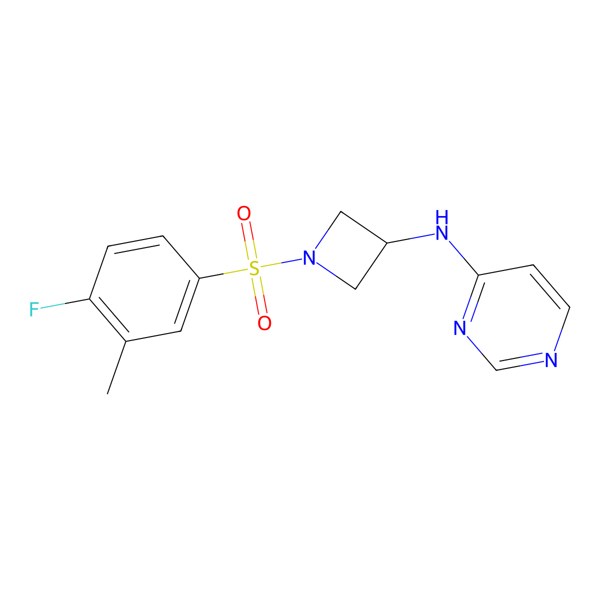 N-[1-(4-fluoro-3-methylbenzenesulfonyl)azetidin-3-yl]pyrimidin-4-amine molecular structure, CAS 2097919-95-2