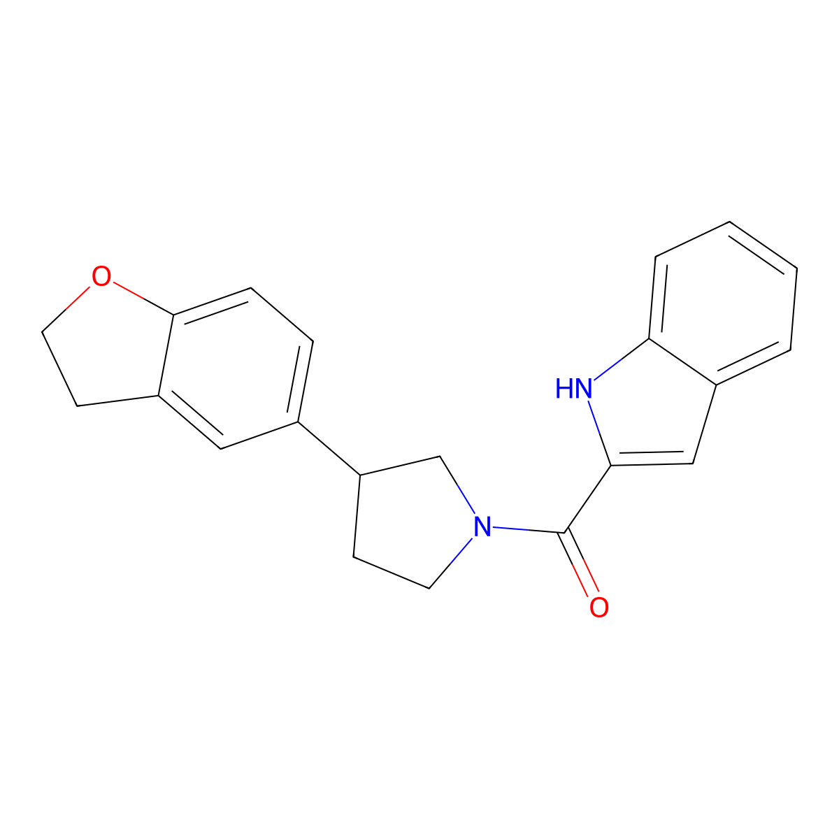 2-[3-(2,3-dihydro-1-benzofuran-5-yl)pyrrolidine-1-carbonyl]-1H-indole molecular structure, CAS 2097919-99-6